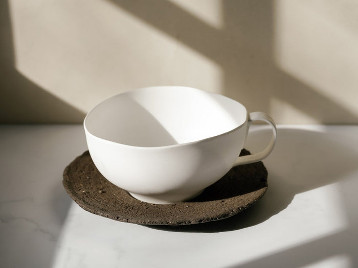 Grass-Fed Bone China Tea Cup and Clay Saucer Set